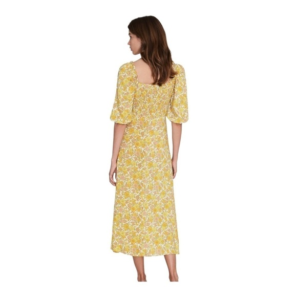 NWT FAITHFULL THE BRAND Juniper Yellow Floral Puff Sleeve Midi Dress US 2/ XS - Picture 5 of 9